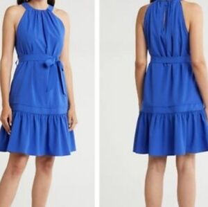 Sleeveless Blue Halter Midi Dress